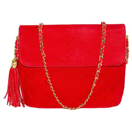 Chanel Classica Matelassé Borsa a Tracolla in Pelle Scamosciata Rossa con Nappa