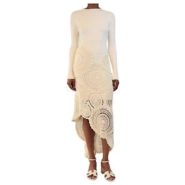 Maje Vestido de punto de crochet acanalado color crema - talla XS