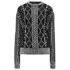 Saint Laurent Paris Maglione in lana con decorazioni in cristalli