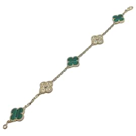 Van Cleef & Arpels 18K Yellow Gold Vintage Alhambra Malachite Diamond Bracelet