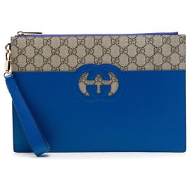 Clutch Interlocking Cut Out in GG Supreme beige e pelle di vitello Gucci