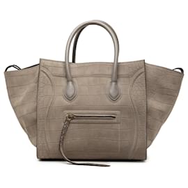 Celine Luggage Phantom Tote aus braunem Leder mit Krokodilprägung Größe Medium - Céline