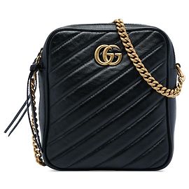 Gucci Black GG Marmont Matelasse Leder Crossbody mit Doppelreißverschluss