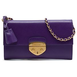 Prada Purple Saffiano Sound Lock Wallet on Chain