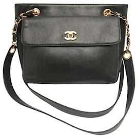 Chanel Black CC Caviar Front Pocket Chain Tote
