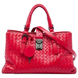 Borsa Satchel Roma in nappa Intrecciato rosso di Bottega Veneta, piccola