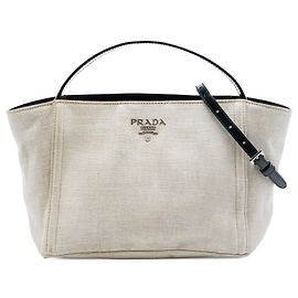 Borsa satchel Prada in misto lino marrone