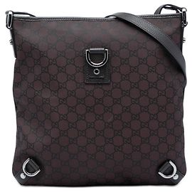 Gucci Borsa a tracolla Abbey GG Nylon marrone con anello a D