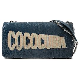 Clutch Flap Chanel Blue Coco Cuba con paillettes e catena