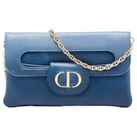 Borsa DiorDouble Chain in pelle di vitello blu, taglia Medium
