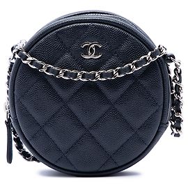 Chanel Blue CC Quilted Caviar Round Crossbody