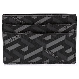 Versace Black La Greca Coated Canvas Card Holder
