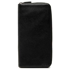 Prada Black Saffiano Zip Around Long Wallet