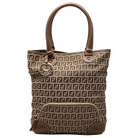 Fendi Beige Zucchino Canvas Chef Front Pocket Shopping Tote