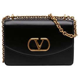 Valentino Borsa a tracolla VLogo Vain in pelle di vitello lucida nera Small