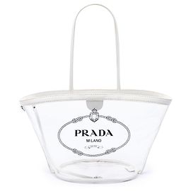 Prada Shopper Tote aus weißem PVC Canapa mit Logo