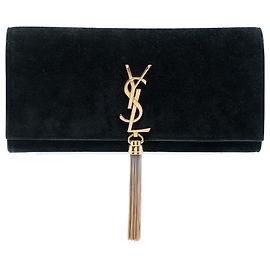 Saint Laurent Black Suede Monogram Kate Tassel Clutch