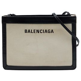 Pochette a tracolla Balenciaga in tela marrone e blu navy