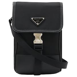 Custodia per telefono in nylon Re Prada nero con bordi in Saffiano