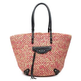 Borsa Balenciaga Pink Raffia Motocross Classic Panier Basket