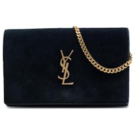 Portafoglio con catena Kate monogramma in scamosciato verde Saint Laurent