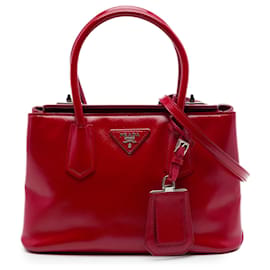 Prada Red Small Saffiano Vernice Turnlock Twin Satchel