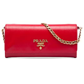 Portafoglio con catena Prada Red Vitello Move