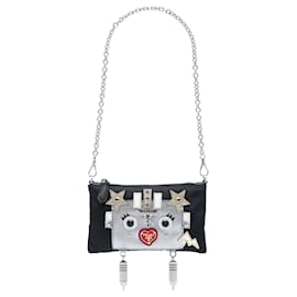 Borsa a Spalla Prada Black Tessuto Saffiano Robot Chain