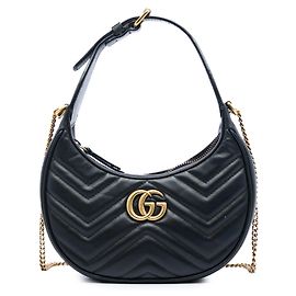 Borsa mezzaluna Gucci Black Mini GG Marmont Matelasse in pelle di vitello