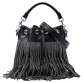 Borsa a secchiello Emmanuelle con borchie in pelle di vitello nera Small di Saint Laurent