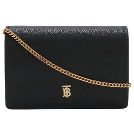 Portacarte TB Jessie in pelle di vitello granulata nera Burberry con catena