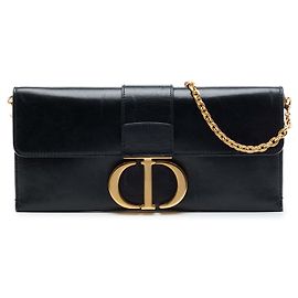 Dior Montaigne 30 Clutch aus schwarzem Leder mit Kette
