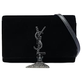Portafoglio con catena Kate Monogram in velluto nero e cristalli Saint Laurent