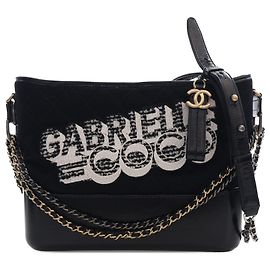 Chanel Black Medium Wool Coco Embroidered Gabrielle Hobo