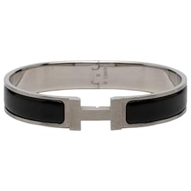 Bracelet Clic H Hermès en émail noir étroit GM