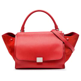 Céline Borsa Trapeze Celine in pelle di vitello martellata e scamosciato rosso, misura Medium