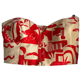 Mara Hoffman Top Bustier Imprimé Rouge et Crème
