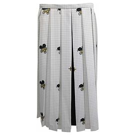 Falda midi plisada con estampado de cuadros Victoria Beckham en poliéster blanco