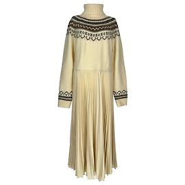 Vestido midi plisado híbrido Polo Ralph Lauren en lana marfil