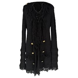 Balmain Cardigan mit Fransen aus schwarzer Baumwolle