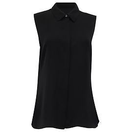 Theory Kurzärmelige Georgette-Bluse mit Kragen aus schwarzer Seide