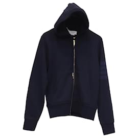 Sudadera con capucha y cremallera 4-Bar en algodón azul marino Thom Browne