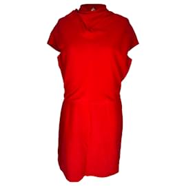 Vestido midi Versace con drapeado y abertura frontal en viscosa roja