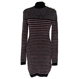 Mini abito in bouclé a righe metallizzate Balmain in viscosa multicolore