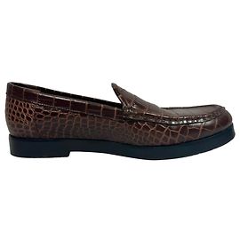 Mocassini Manolo Blahnik Ralone in pelle marrone effetto coccodrillo