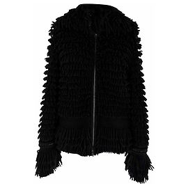 Giacca in lana nera con zip in shearling Roberto Cavalli