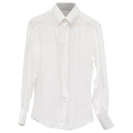 Camicia a Maniche Lunghe con Bottoni Brunello Cucinelli in Lino Bianco