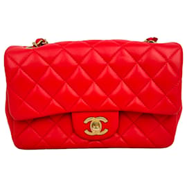 Borsa a tracolla Chanel Mini Classic Single Flap in pelle di agnello rossa