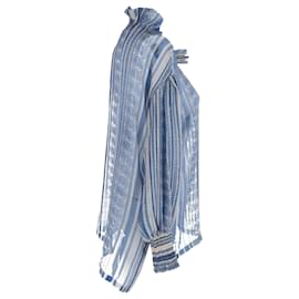 Autre Marque Top con botones estampado en seda azul claro Zimmermann