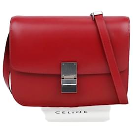 Piccola borsa a tracolla in pelle Classic Box Rosso Argento - Céline